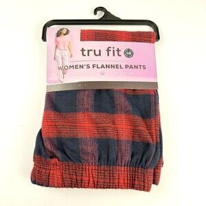 NWT TruFit Women's Black/Red Plaid Drawstring Flannel Pants Size L